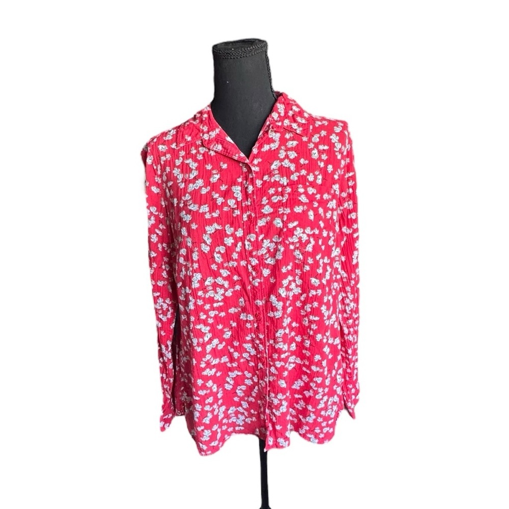 Banana Republic Red Floral Button Down Blouse Classic Fit M Cottagecore Boho H17
